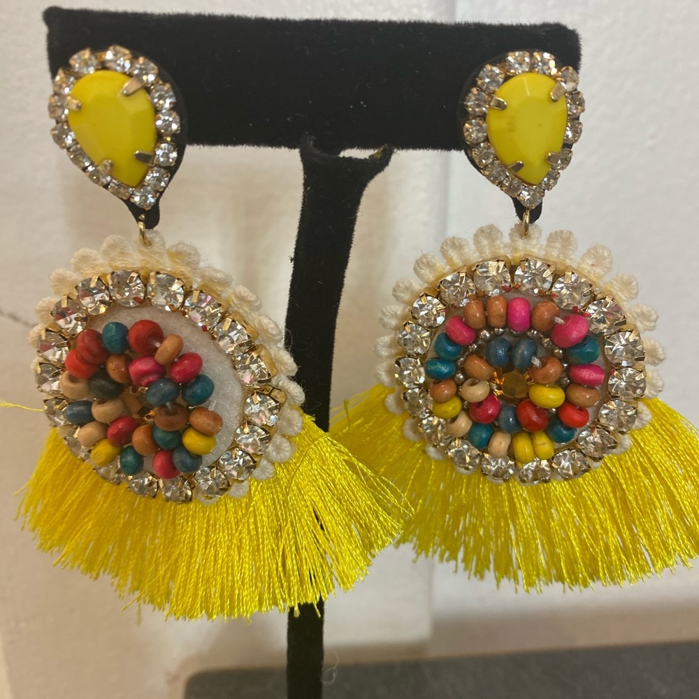 Boho Beaded Fan Chandelier Earrings
